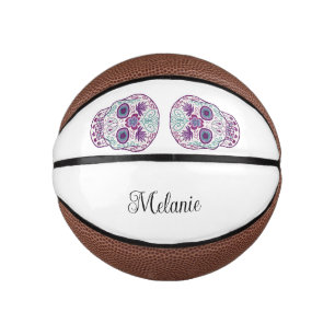 Mini Ballon De Basket Crâne de sucre gothique pastel violet personnalisé