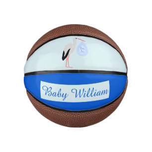 Mini Ballon De Basket Cute Blue Baby Boy Stork Custom