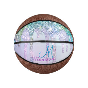 Mini Ballon De Basket Cute Turquoise Unicorn Rainbow Parties scintillant
