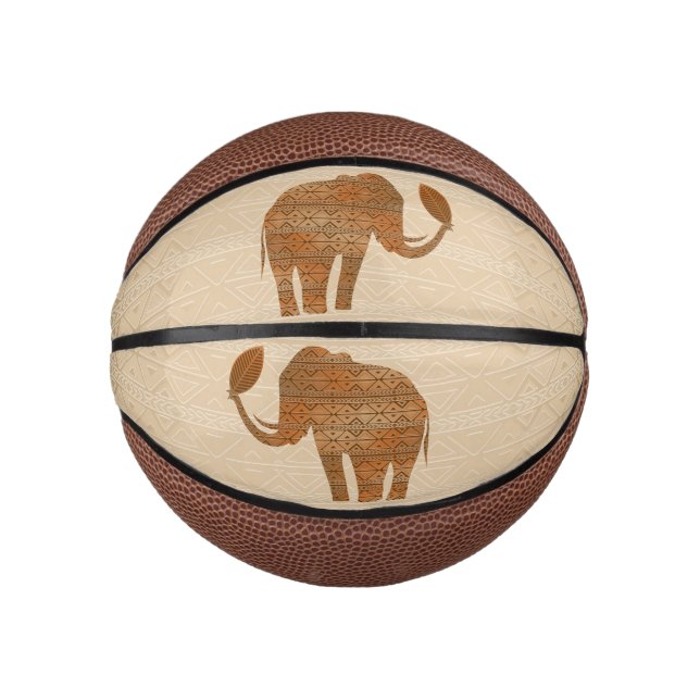 Mini Ballon De Basket Design d'art tribal des éléphants (Devant)
