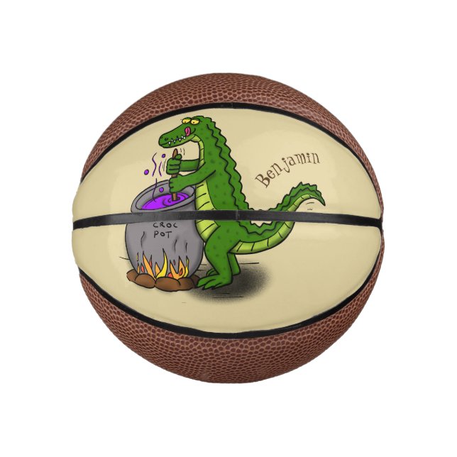 Mini Ballon De Basket Drôle alligator vert cuisine dessin animé (Devant)