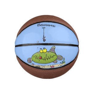 Mini Ballon De Basket Drôle gras affamé poisson vert dessin de pêche