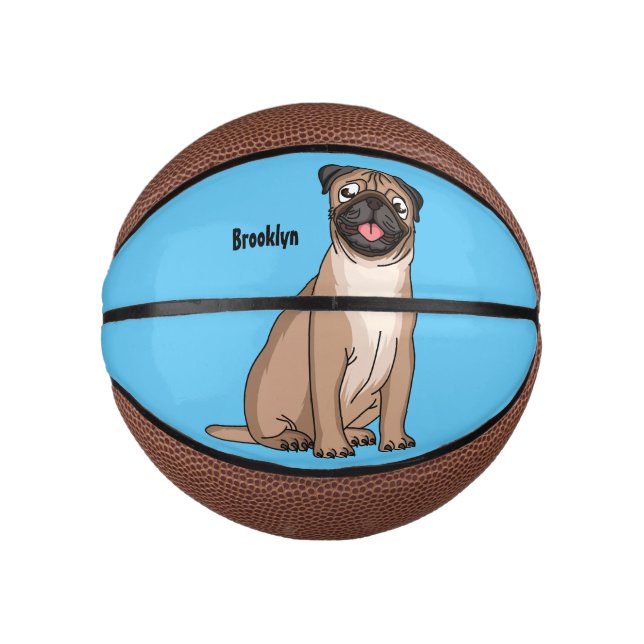 Mini Ballon De Basket Drôle joyeux dessin animé de chien de carlin (Devant)