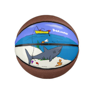 Mini Ballon De Basket Drôle requin couché et dessin animé de pêche