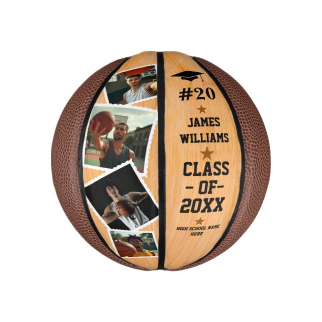 Mini Ballon De Basket Graduation Senior Custom Name, Number & 4 Photos (Vertical)
