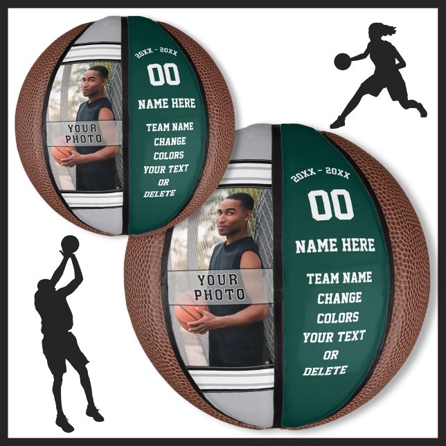 Mini Ballon De Basket Green Forêt, Blanc, Mini Basket Gris (Personalised mini basketball. Senior night basketball gifts. Custom, Photo Basketball. Custom Mini.)