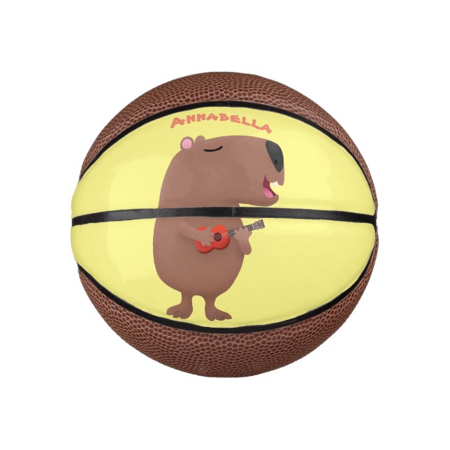 Mini Ballon De Basket Illustration de dessin animé de capybara ukulele (Devant)