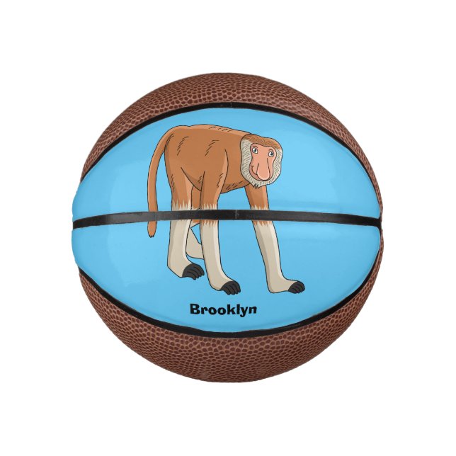 Mini Ballon De Basket Illustration de singe nasique drôle en style carto (Devant)