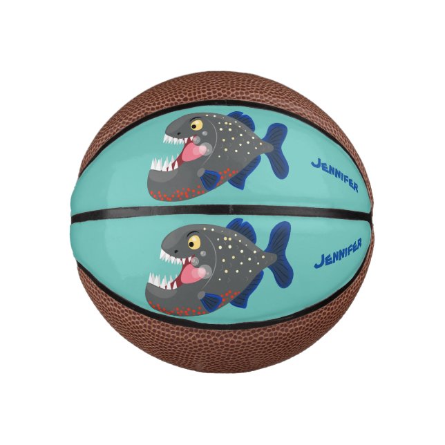 Mini Ballon De Basket Illustration drôle de piranha affamée (Devant)