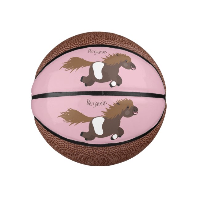 Mini Ballon De Basket Illustration d'un poney de Shetland mignon (Devant)