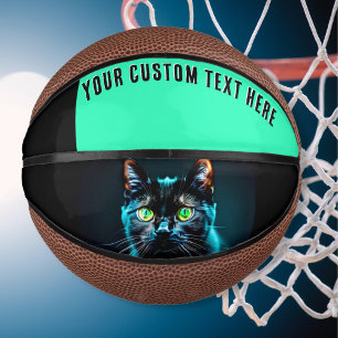 Mini Ballon De Basket Image de chat noir personnalisée