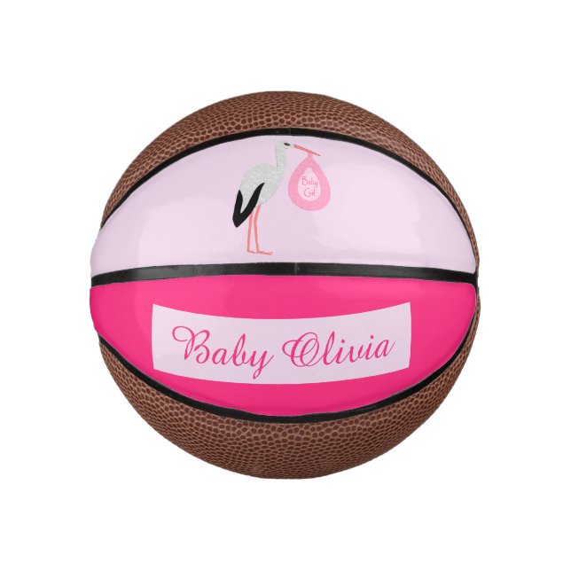 Mini Ballon De Basket Joli Pretty Rose Baby Girl Stork Custom (Devant)
