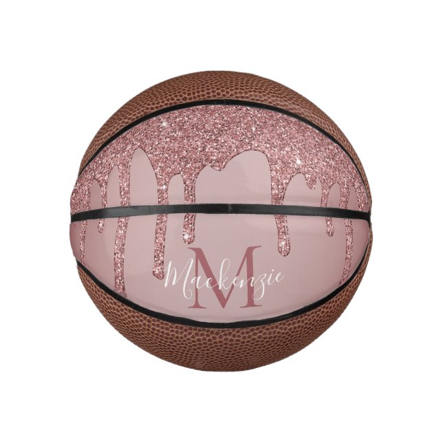 Mini Ballon De Basket Joli Rose Parties scintillant de goutte d'or Monog (Devant)
