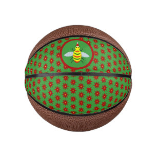 Mini Ballon De Basket Jolie abeille de Noël et fleurs de Poinsettia