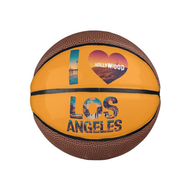 Mini Ballon De Basket Los Angeles Skyline Sunset & Hollywood Typographie (Devant)