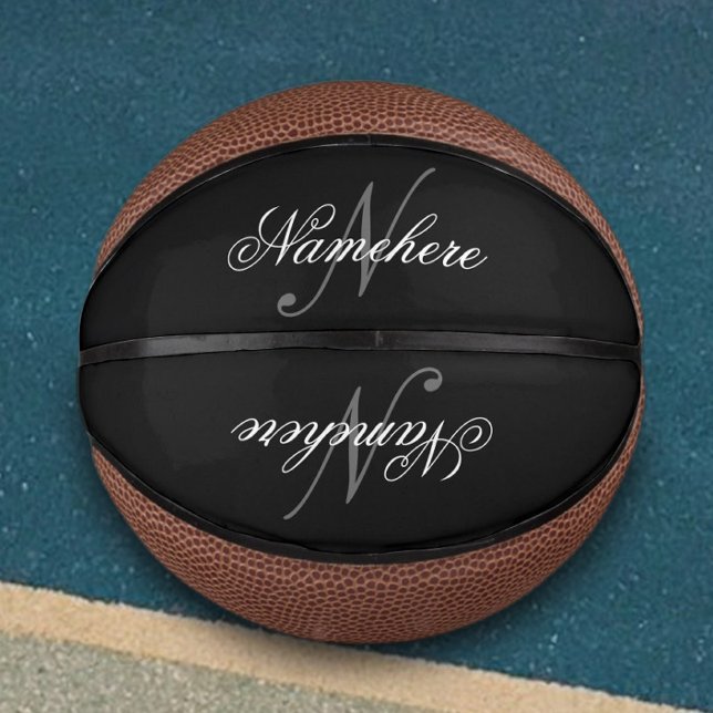 Mini Ballon De Basket Monogramme de nom noir et blanc personnalisé uniqu (Créateur téléchargé)