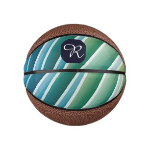 Mini Ballon De Basket Monogramme personnalisé Vert bleu Abstrait