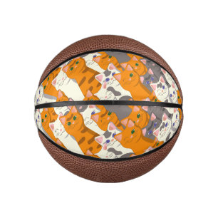Mini Ballon De Basket Motif en diagonale du chat noir blanc gingembre