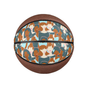Mini Ballon De Basket Motif sans couture avec filles noires et blanches
