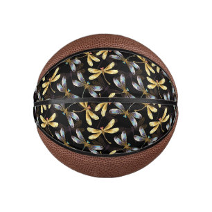 Mini Ballon De Basket Motif sans couture avec libellules d'or