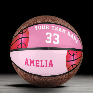 Mini Ballon De Basket Panier rose Fille Joueuse Nom de l'équipe Numéro