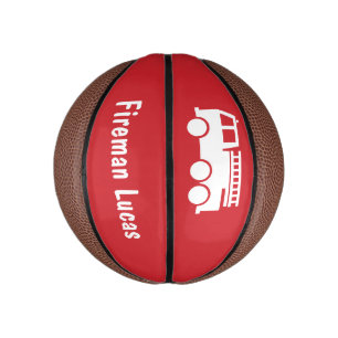 Mini Ballon De Basket Petit Camion-feu Garçon avec nom Rouge et blanc