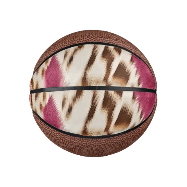 Mini Ballon De Basket Stylish Girly Rose White Gold Zebra (Devant)