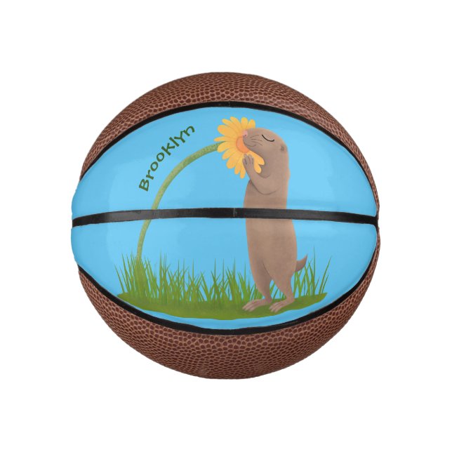 Mini Ballon De Basket Un mignon chien de prairie reniflant la caricature (Devant)
