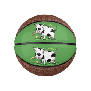 Mini Ballon De Basket Vache mignonne en vert dessin animé sur le terrain