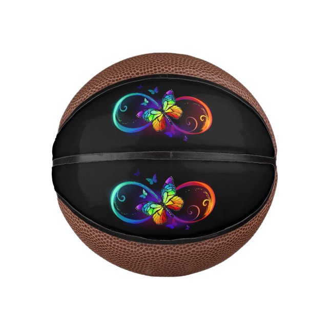 Mini Ballon De Basket Vibrant infinity with rainbow butterfly on black (Devant)