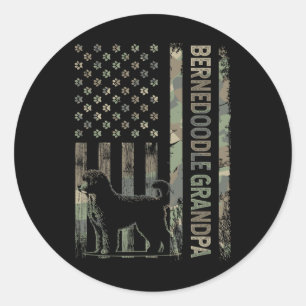 Mini Bernedoodle Grandpa Camo Usa Flag Fathers Day Classic Round Sticker