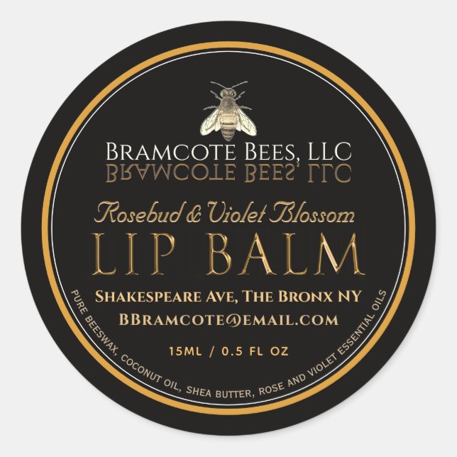 Mini Black et Gold Lip Balm Lid Étiquette abeille  (Devant)