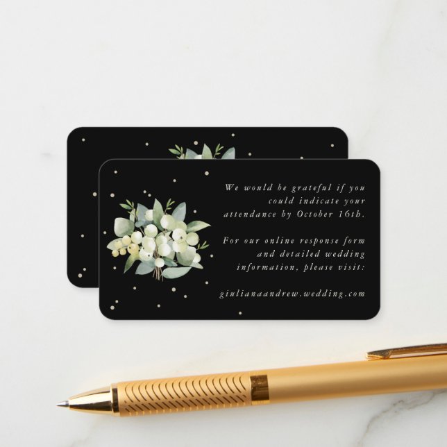 Mini Black Snowberry+Eucalyptus Online RSVP Enclosure Card (Front/Back In Situ)