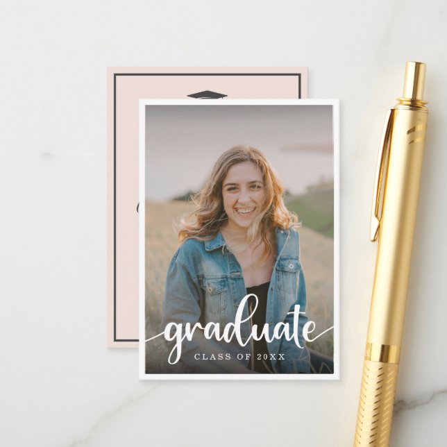 Mini Blush Beige Photo Graduation Invitation (Front/Back In Situ)