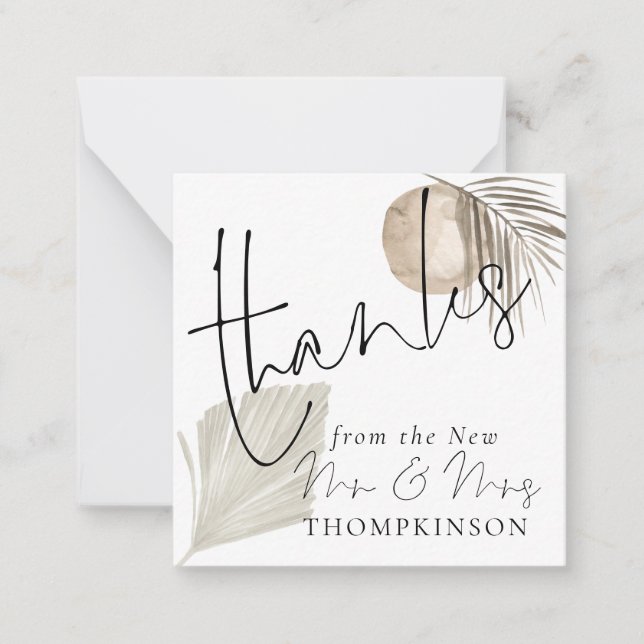 MINI | Boho Pampas New Mr Mrs Wedding Thanks Card (Front)
