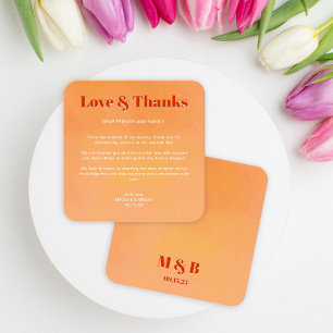 Mini Bold Orange Sunset Monogram Wedding Thank You Card