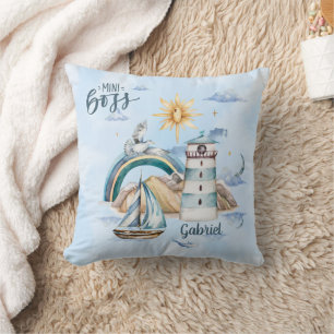 Mini Boss Ship In the Ocean Customizable Throw Pillow