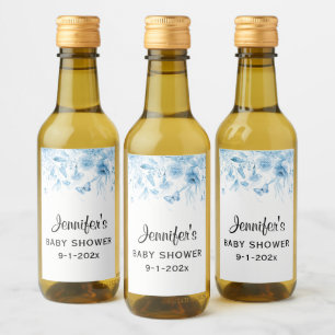 Mini Bottle Blue Baby Boy Shower Floral Drop Wine Label