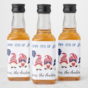 Mini Bottles 4th of July Red White Blue Gnomes, 10 Liquor Bottle Label
