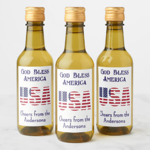 Mini Bottles USA Flag 4th of July Red White Blue Wine Label