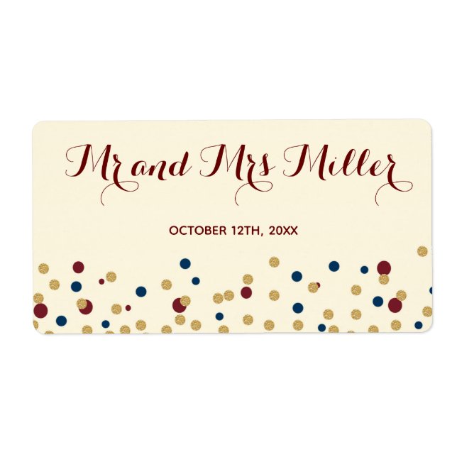 Mini bouteille de vin étiquette confetti mariage (Devant)
