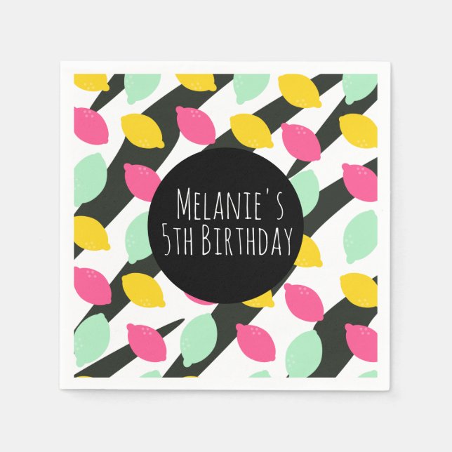 Mini Bright Pink Lemonade Lime Birthday Any Napkin (Front)