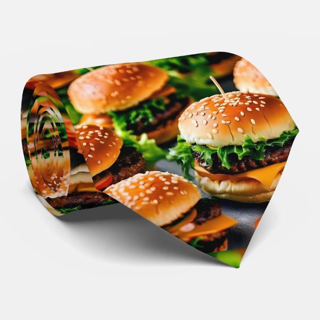 Mini Burger Neck Tie - Food Lover Tie (Rolled)