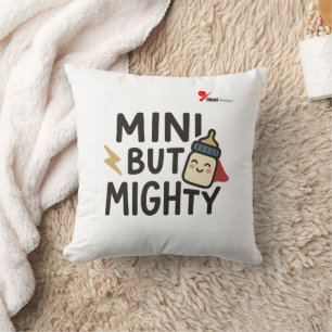 "Mini But Mighty" Cute Baby Bottle Superhero Throw Throw Pillow
