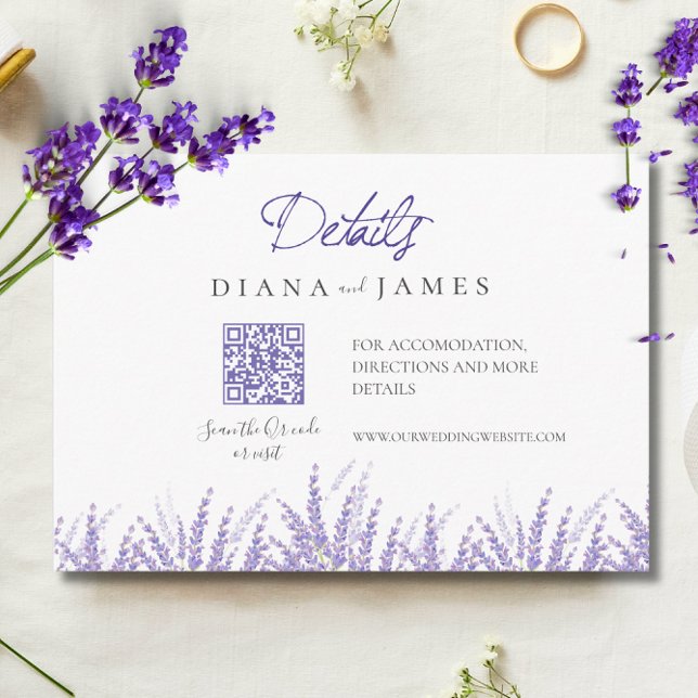 Mini Calligraphy Details Qr Code Lavender Wedding Enclosure Card (Mini Calligraphy Details Qr Code Lavender Wedding Enclosure Card)