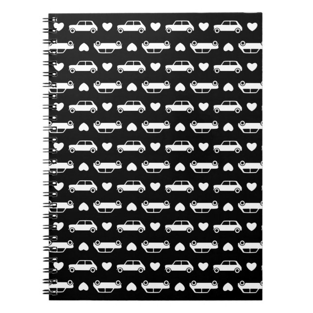 Mini Car Hearts Black Notebook (Front)