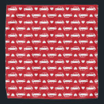 Mini Car Hearts Red Bandana<br><div class="desc">Mini Coopers paired with a hearts. If you would like different colorways or sizes,  please let me know! Made for all those who love classic British cars,  especially the Austin Mini,  Morris Mini,  etc.</div>