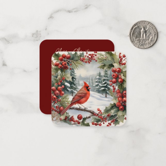 Mini carte de Noël Cardinal et Holly Holiday (Devant/Arrière en situation)
