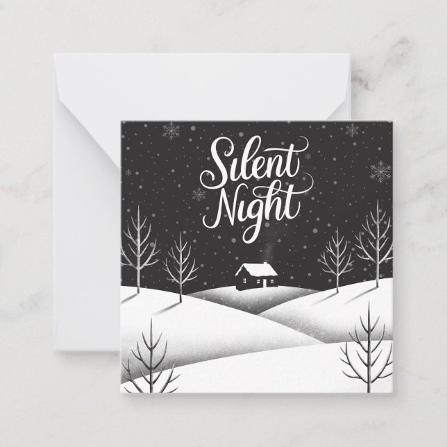 Mini carte de Noël noir et blanc de nuit (Devant)