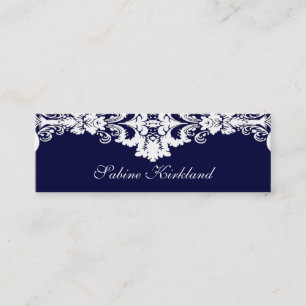 Mini Carte de visite baroque bleu et blanc élégant